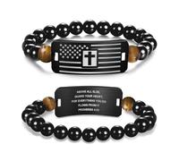 YOTHIWAD Cross Bracelet for Men Stainless Steel Beads American Flag Bible Verse Bracelet Christian Easter Gifts for Men Teen Women Best Ideal Gifts for Birthday First Communion Confirmation Baptism, 1