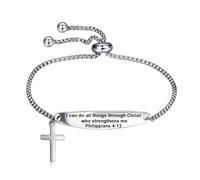 YOTHIWAD Cross Link Bracelet for Women Christian Bible Verse Bracelet Stainless Steel Adjustable Wristband Bracelets Birthday Christmas Gifts for Women, 9inch, Stainless Steel, no gemstone