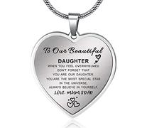 YOTHIWAD Daughter Necklace From Mum Dad, To My Daughter Necklace,Inspiration Heart Pendant Necklace Birthday Graduation Gifts from Mum Dad(Silver) (TXS1001)