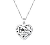 YOTHIWAD Heart Necklace for Women Family Friendship “Side By Side or Miles Apart” Engraved Pendant Necklace Jewelry Gift for Friends Sister Brother Family Besties Cousins, Stainless Steel, No Gemstone