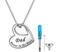 YOTHIWAD Heart Urn Necklace for Ashes Cremation Jewelry Forever in My Heart Engraved Stainless Steel Keepsake Waterproof Memorial Pendant for loved One with Filling Kit(Dad)