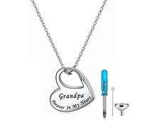YOTHIWAD Heart Urn Necklace for Ashes Cremation Jewelry Forever in My Heart Engraved Stainless Steel Keepsake Waterproof Memorial Pendant for loved One with Filling Kit(Grandpa)