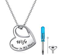 YOTHIWAD Heart Urn Necklace for Ashes Cremation Jewelry Forever in My Heart Engraved Stainless Steel Keepsake Waterproof Memorial Pendant for loved One with Filling Kit(Wife)
