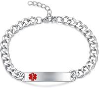 YOTHIWAD Medical Alert Bracelets for Men, Strong Durable Stainless Bracelet Medical Id Bracelets with Free Laser Engraving,Adjustable Wristband Dual-Side Engraving (Red-CUSTOMIZE)