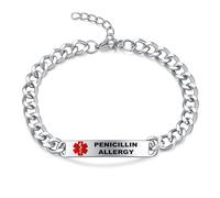 YOTHIWAD Medical Alert Bracelets for Men, Strong Durable Stainless Bracelet Medical Id Bracelets with Free Laser Engraving,Adjustable Wristband Dual-Side Engraving(PENICILLIN ALLERGY)