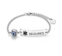 YOTHIWAD Medical ID Bracelet with Evil Eye Emergency First Aid Health Alert Stainless Steel Adjustable Chain Bracelets