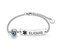 YOTHIWAD Medical ID Bracelet with Evil Eye Emergency First Aid Health Alert Stainless Steel Adjustable Chain Bracelets