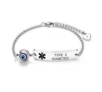 YOTHIWAD Medical ID Bracelet with Evil Eye Emergency First Aid Health Alert Stainless Steel Adjustable Chain Bracelets