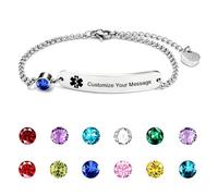 YOTHIWAD Personalized Medical ID Bracelet with Birthstone Emergency First Aid Health Alert Stainless Steel Adjustable Chain Bracelets