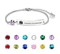 YOTHIWAD Personalized Medical ID Bracelet with Birthstone Emergency First Aid Health Alert Stainless Steel Adjustable Chain Bracelets