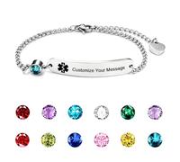 YOTHIWAD Personalized Medical ID Bracelet with Birthstone Emergency First Aid Health Alert Stainless Steel Adjustable Chain Bracelets