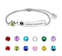 YOTHIWAD Personalized Medical ID Bracelet with Birthstone Emergency First Aid Health Alert Stainless Steel Adjustable Chain Bracelets