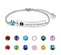 YOTHIWAD Personalized Medical ID Bracelet with Birthstone Emergency First Aid Health Alert Stainless Steel Adjustable Chain Bracelets