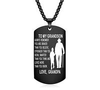 YOTHIWAD To My Grandson Dog Tag Pendant Necklace Inspirational Words Engraved Birthday Graduation Gift for Grandson from Grandma Grandpa(Black)