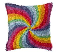 yotijar DIY Latch Hook Kit Cushion Cover Pillowcase Embroidery Kit for Kids Adults and Beginners - Rainbow