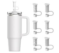 YOTIME Silicone Straw Covers Cap, 6 Pcs Reusable 0.39in/10mm Suction Cup Straw Toppers for Stanley Cup 40 30 oz, White