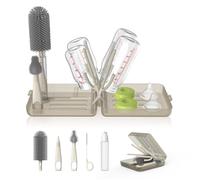YOTIME Travel Bottle Brush Set, Travel Bottle Cleaner Kit with Foldable Bottle Drying Rack, for Visit Friends and Relations, Baby Travel Essentials, BPA Free - Light Coffee