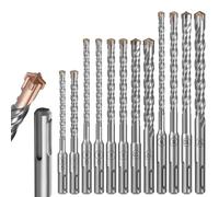 YOTINO 12PCS SDS-Plus Drill Bit Set | 6/8x110/150/200mm, 10/12x150/200mm Tungsten Carbide Cross Tip | Round/Square Shank for Heavy/Lightweight Hammer Drills - Concrete, Brick, Granite