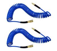 YOTOO 2 Pack Polyurethane Recoil Air Hose, Air Compressor Hose 1/4" Inner Diameter by 25' Long with Bend Restrictor, 1/4" Industrial Quick Coupler and Plug, Blue