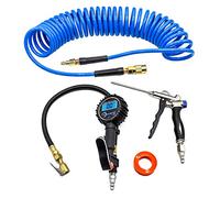 YOTOO Heavy Duty Air Compressor Accessories Kit with 150 PSI High Accuracy Digital Tire Inflator Gauge, 1/4 inch x 25 ft Polyurethane Recoil Air Hose and Adjustable Air Blow Gun Kit