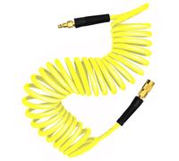 YOTOO Polyurethane Recoil Air Hose 3/8" Inner Diameter by 25' Long with Bend Restrictor, Repairable 1/4" Industrial Quick Coupler and Plug, Yellow