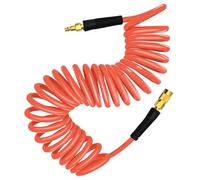 YOTOO Polyurethane Recoil Air Hose 3/8" Inner Diameter by 25' Long with Bend Restrictor, Repairable 1/4" Industrial Quick Coupler and Plug, Orange