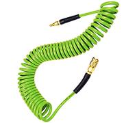 YOTOO Polyurethane Recoil Air Hose, Air Compressor Hose 1/4" Inner Diameter by 25' Long with Bend Restrictor, 1/4" Industrial Quick Coupler and Plug, Green