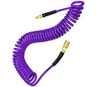 YOTOO Polyurethane Recoil Air Hose, Air Compressor Hose 1/4" Inner Diameter by 25' Long with Bend Restrictor, 1/4" Industrial Quick Coupler and Plug, Purple