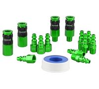 YOTOO Universal Air Coupler and Industrial Plug Kit, 15 Pcs Durable Aluminum Quick Connect Air Hose Fittings, Lightweight for Air Tools, Air Compressor Accessroies and air compressor attachments,Green