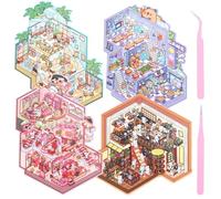 YOTOY Gifts for 3 4 5 6 7 8 9 10 Year Old Kids Girls: 3D Sticker Scene 4 Sets DIY 3D House Stickers Toys for 3+ Year Old Girl Adults Presents Age 2 Toddlers Cute Sticky Crafts Activities Travel Toy
