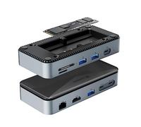 Yottamaster USB C Hub with M.2 SSD Enclosure, 10-in-1 USB C Docking Station supporting 4K/60Hz Display, 10Gbps Charging Dock with 100W PD, SD/TF3.0 Card Slot, Gigabit Ethernet Port - Black