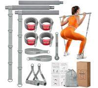 YOTTOY Pilates Bar Kit with Resistance Bands - 3-Bar Detachable Pilates Stick for Full Body Workout, Home Gym Exercise Equipment for Women & Men, Portable Toning Bar for Yoga (Upgrade Gray, 20/30lbs)