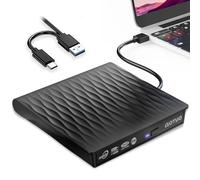 YOTUO External CD/DVD Drive, Portable USB 3.0 USB-C CD RW Drive, DVD Player, DVD Burner for Laptop, Desktop, Compatible with Windows 7/8/10/11, Mac, MacBook Pro/Air, Linux (Dual Sockets in One)