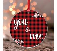You And Me Stained Acrylic Window Hanging Ornament Buffalo Plaid Red Black Love Heart Round Ornament Keepsake Valentine Romantic Love Quote Acrylic Christmas Bauble Gifts for Grandma Birthday