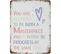 You Are Allowed To Be Both A Masterpiece And A Work In Progress At The Same Time Rainbow Art Aluminum Sign Decor Plaque Gift for Home Kitchen Bathroom Restaurant Garden Decorations 8x12 Inch