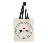 You Are Amazing Coffee Tote Bag, Christian Gifts for Women, Religious Gifts,Shoulder Bag Shopping Tote Bag Cotton Shopping Bag. (Black Handle)