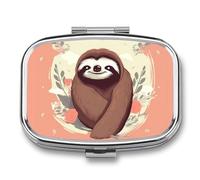 You are Awesome Sloth Pill Box 2 Compartment, Portable Pill Case with Mirror for Pocket Purse Travel, Mini Metal Medicine Organizer for Vitamins Fish Oil