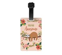 You are Awesome Sloth Print Luggage Tags with Full Back Privacy Cover â€“ Durable PVC ID Labels for Suitcases & Backpacks