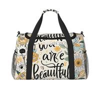 You are Beautiful Print Travel Duffel Bag for Men & Women, Foldable Travel Bags and Spacious Weekender Tote Bag for Storage Toiletry Luggage Personal Item, Black, L