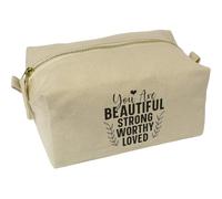 'You are Beautiful Strong Worthy Loved Text' Canvas Wash Bag/Makeup Case (CS00042333)