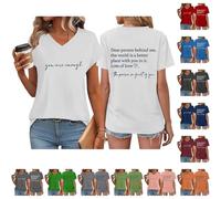 You are Enough Graphic Tshirts Dear Person Behind Me Shirt Women UK V Neck Pullover Flower Print Casual Tops Lightweight Work Comfy Tshirt Smart Gym Blouses Summer Holiday Camping Activewear White