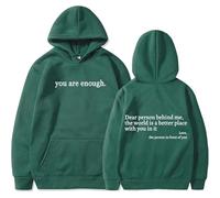 You Are Enough Hoodie, Dear Person Behind Me Hoodie Men Women, Sweatshirts Casual Letter Print Pullover (Green,XL)