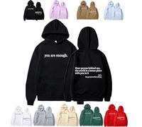 You Are Enough Hoodie, Dear Person Behind Me Sweatshirt, Casual Graphic Letter Print Sleeve Hoodies for Men Women (black,L)