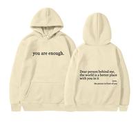 You Are Enough Hoodie Women's You Are Enough Graphic Pullover Hoodies Lounge Stylish Fleece Jumper Long Sleeve Solid Hooded Tops Vintage Classic Work Printed Jacket Hoody Y2k Outdoor Sweatshirts Beige