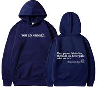 You Are Enough Hoodie,You Are Enough Sweatshirt,Dear Person Behind Me Hoodie,Women's Fall Winter Loose Print Hoodies (Navy Blue,XL)