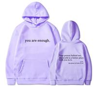 You Are Enough Hoodies, Dear Person Behind Me Hoodie, Womens Long Sleeve Sweatshirts Pullover Spring Clothes with Pocket (Light Purple-B,L)