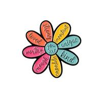 You Are Enough Kind Strong Loved Flower Enamel Pin, Mental Health Awareness Brooch Pin, Encouragement Gift For Friend Coworker Therapist, Positive Vibes Brooches, Motivational Lapel Badge, Kindness
