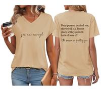You are Enough Tshirt Dear Person Behind Me T Shirt V Neck Positive Mental Health Short Sleeve Graphic Casual Tee Khaki