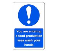 You Are Entering A Food Production Area Wash Your Hands - safety sign - 1.2mm Rigid plastic for indoor/outdoor usage (200mm x 150mm) Viewing Distance within 5m.