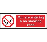 You Are Entering a No Smoking Zone Sign - 300mm x 100mm - Self Adhesive Sticker (PS11)